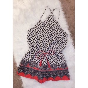 Ivory Pink Patterned Romper